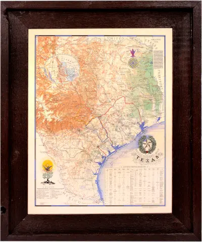 Framed 1836 Texas Map 2 1836 Texas Map Dark
