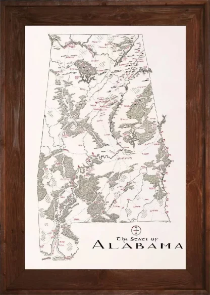 Framed Alabama Map Dark