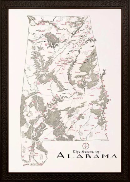 Framed Alabama Map Ornate Frame JPG