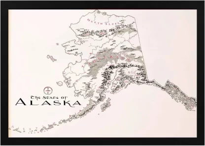 Framed Alaska Map Black Frame