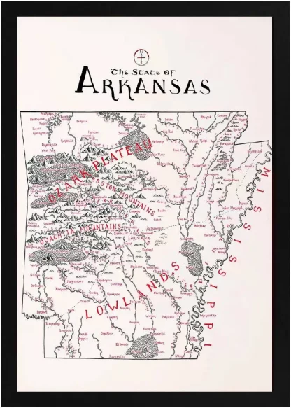 Framed Arkansas Map Black Frame