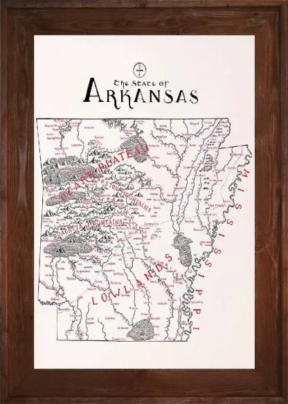 Framed Arkansas Map Dark Frame