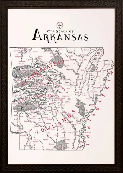 Framed Arkansas Map Ornate Frame