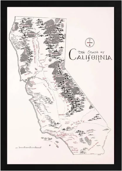 Framed California Map Black Frame