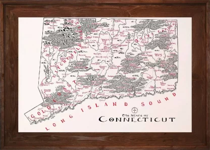 Framed Connecticut Map Dark