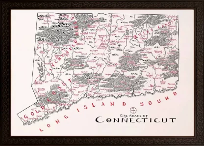 Framed Connecticut Map Ornate