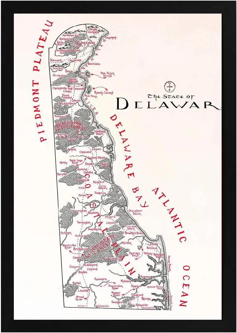 Framed Delaware Map 2 Framed Delaware Black