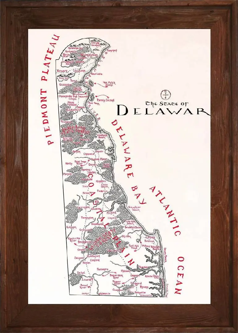 Framed Delaware Map 3 Framed Delaware Map Dark