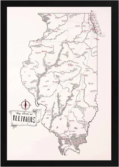 Framed Illinois Map Black