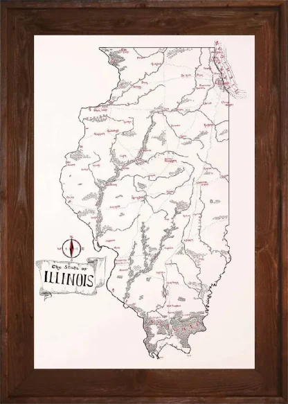 Framed Illinois Map Dark