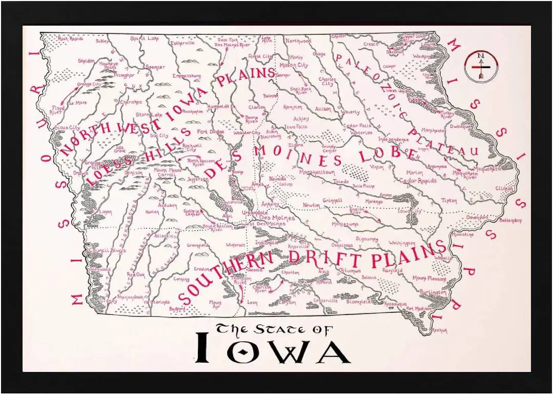 Framed Iowa Map 2 Framed Iowa Map Black
