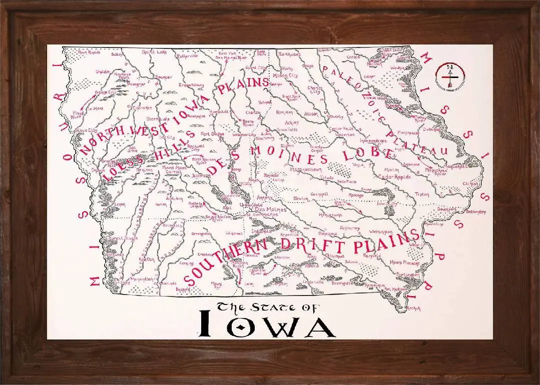 Framed Iowa Map 3 Framed Iowa Map Dark