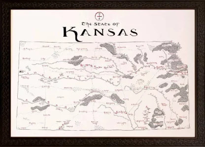 Framed Kansas Map Ornate
