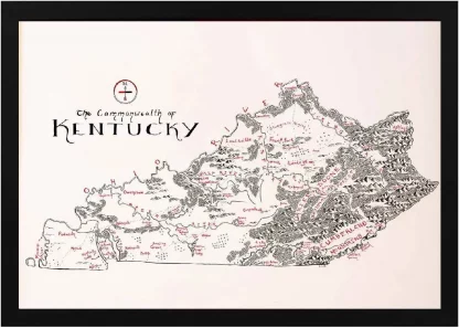 Framed Kentucky Map Black