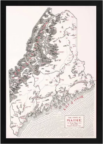 Framed Maine Map Black