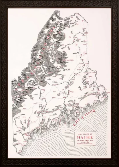 Framed Maine Map Ornate