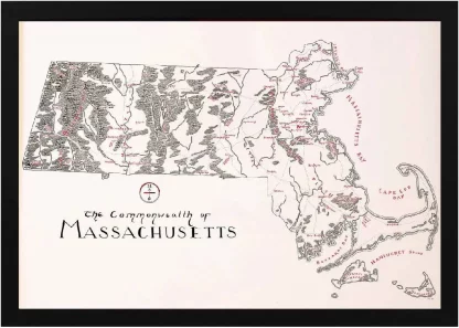 Framed Massachusetts Map Black