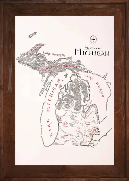 Framed Michigan Map Dark
