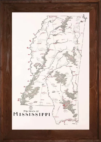 Framed Mississippi Map Dark