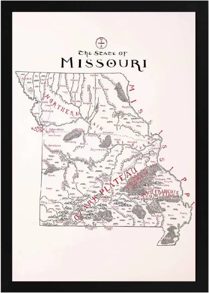 Framed Missouri Map Black