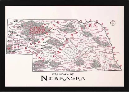 Framed Nebraska Map Black
