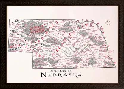 Framed Nebraska Map Ornate