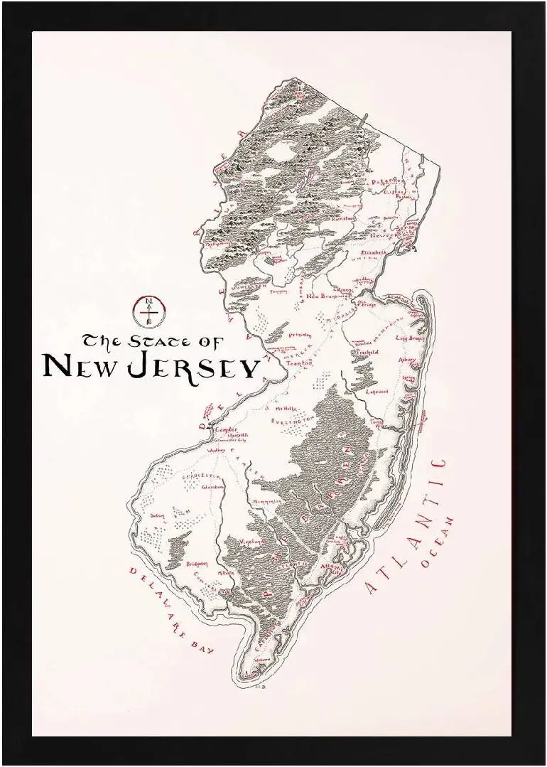 Framed New Jersey Map 2 Framed New Jersey Map Black