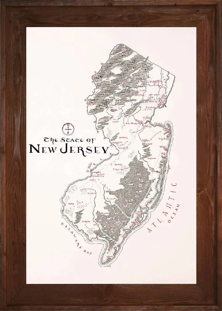 Framed New Jersey Map 3 Framed New Jersey Map Dark