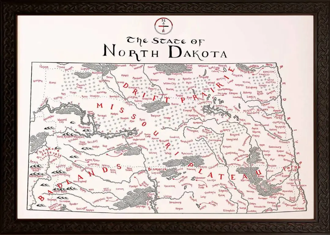 Framed North Dakota Map 4 Framed North Dakota Map - Image 4