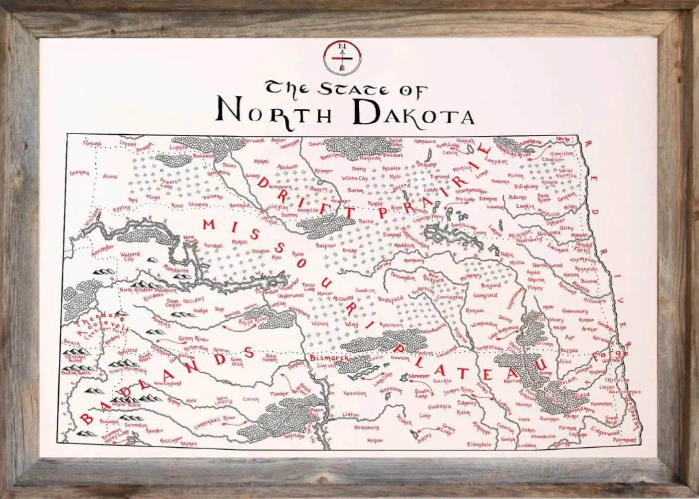 Framed North Dakota Map 1 Framed North Dakota Map