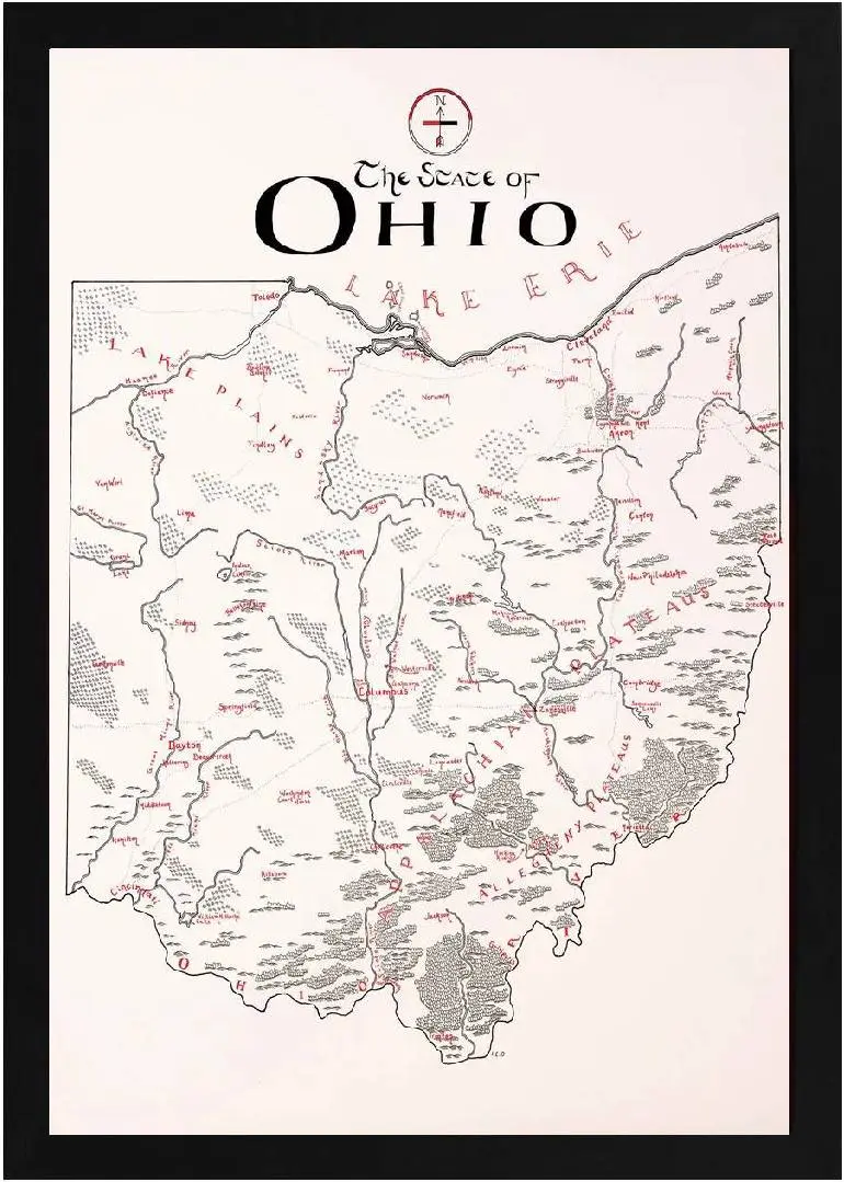 Framed Ohio Map 2 Framed Ohio Map Black