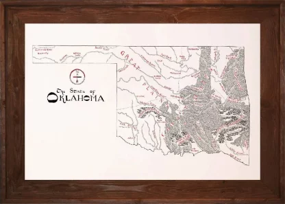 Framed Oklahoma Map Dark