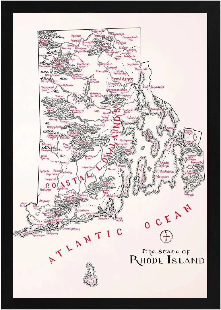 Framed Rhode Island Map 2 Framed Rhode Island Map Black