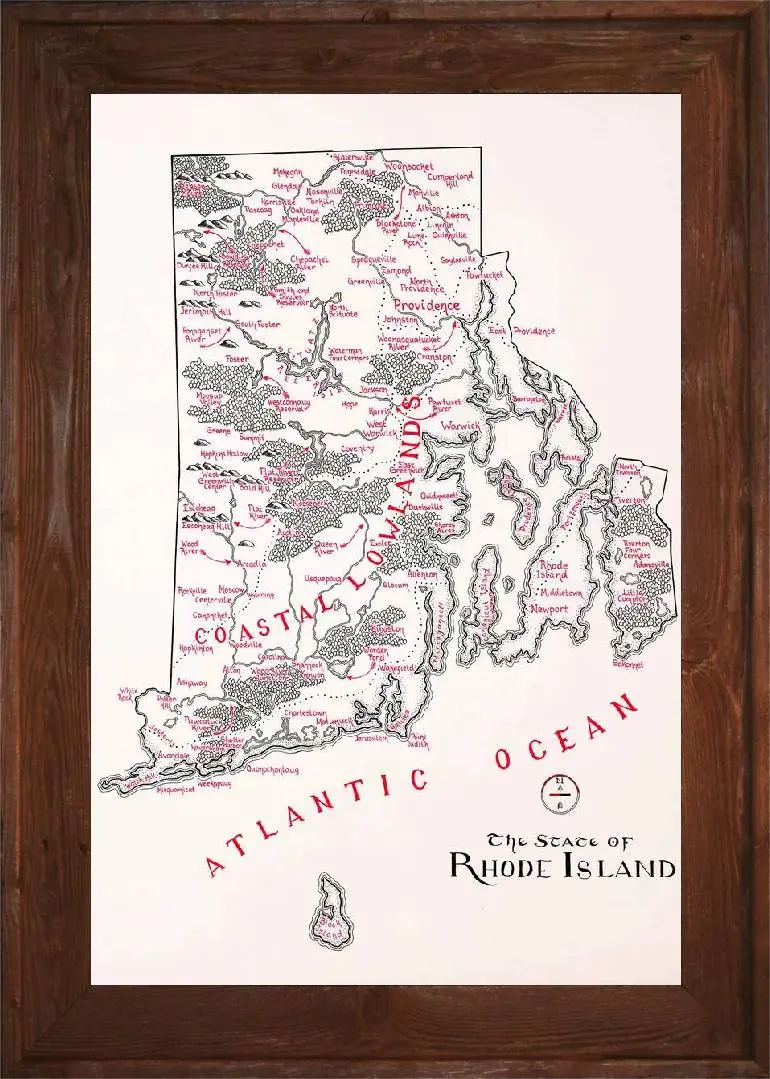 Framed Rhode Island Map 3 Framed Rhode Island Map Dark