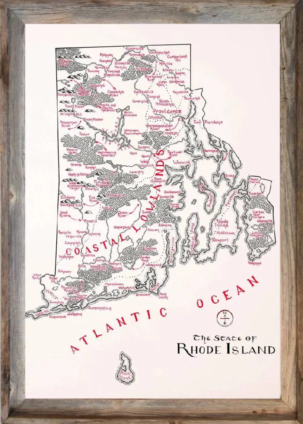 Framed Rhode Island Map 1 Framed Rhode Island Map
