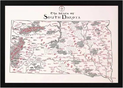 Framed South Dakota Map Black