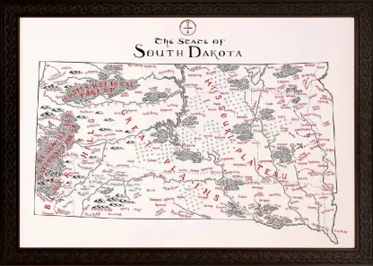 Framed South Dakota Map Ornate
