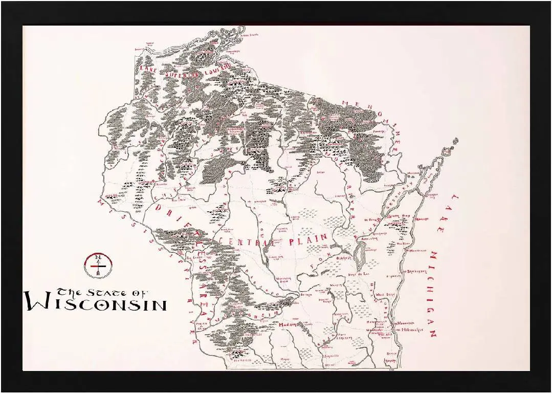 Framed Wisconsin Map 2 Framed Wisconsin Map Black