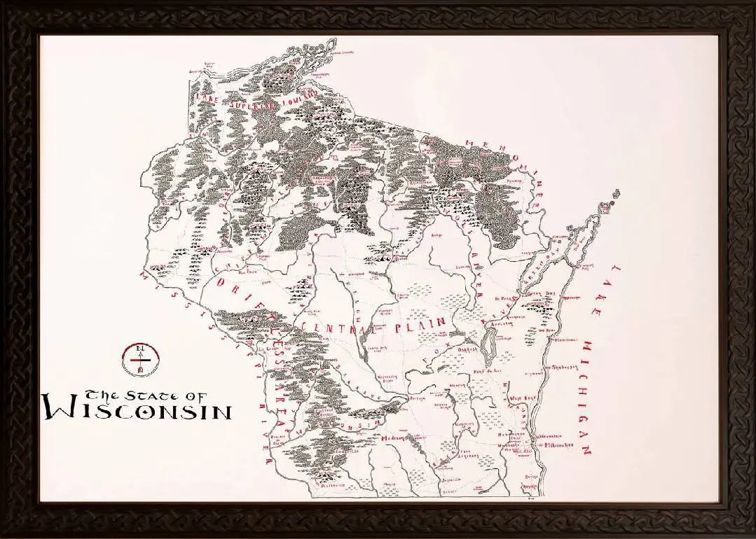 Framed Wisconsin Map 4 Framed Wisconsin Map Ornate