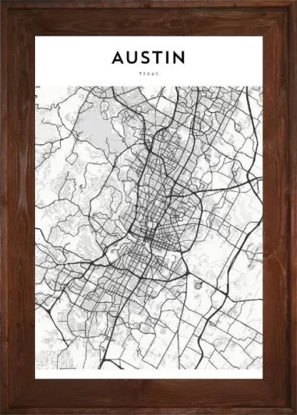 Framed Austin Map Dark