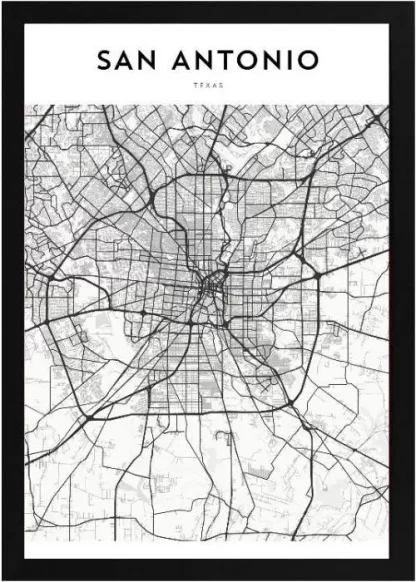 Framed San Antonio Map Black