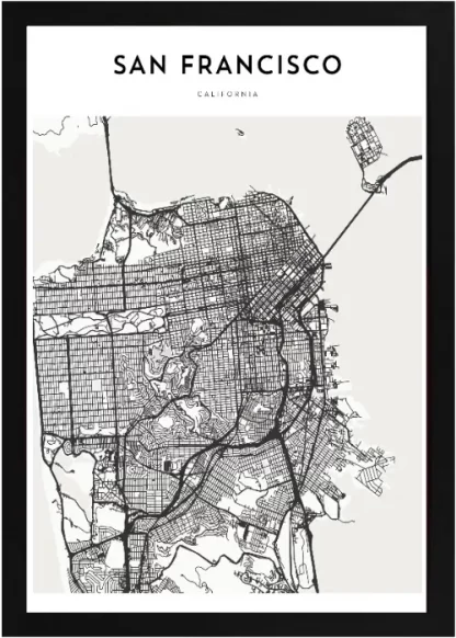 Framed San Francisco Map Black