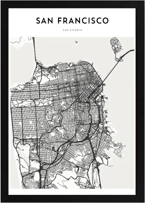 Framed San Francisco Map 2 Framed San Francisco Map Black