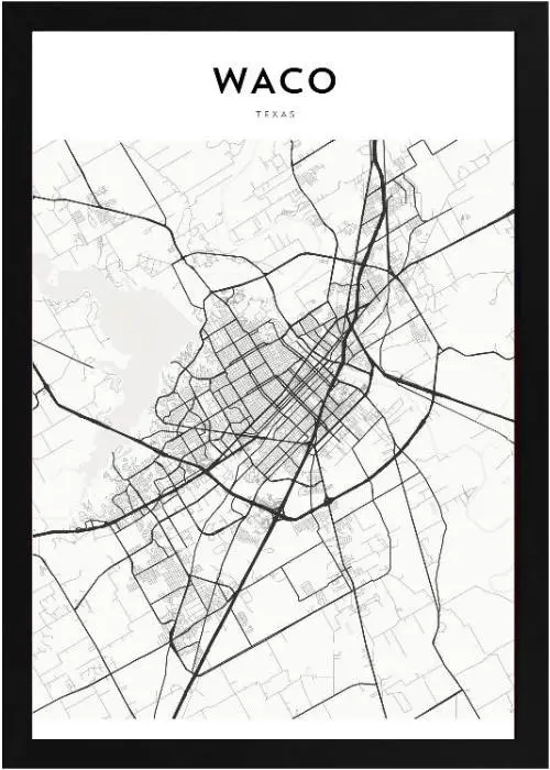 Framed Waco Map 2 Framed Waco Map Black