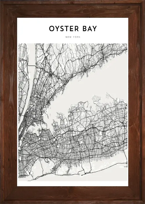 Framed Oyster Bay Map 3 Framed Oyster Bay Map Dark