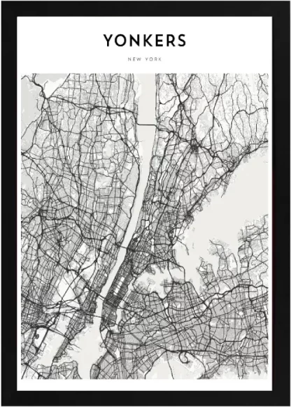 Framed Yonkers Map Black