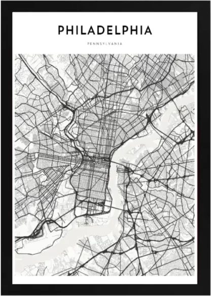 Framed Philadelphia Map Black
