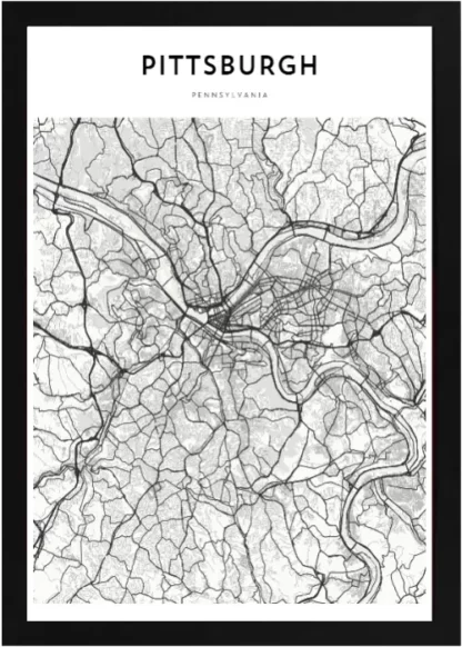 Framed Pittsburgh Map Black