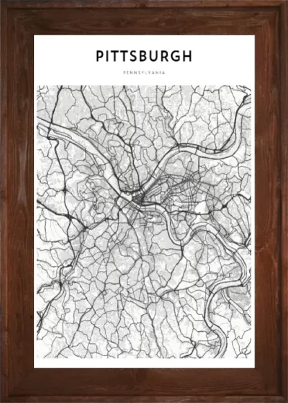Framed Pittsburgh Map Dark