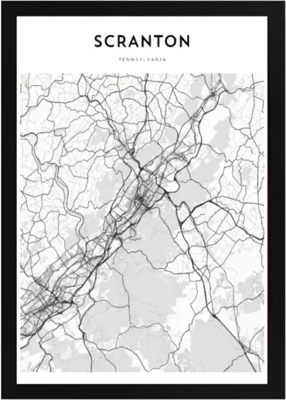 Framed Scranton Map Black